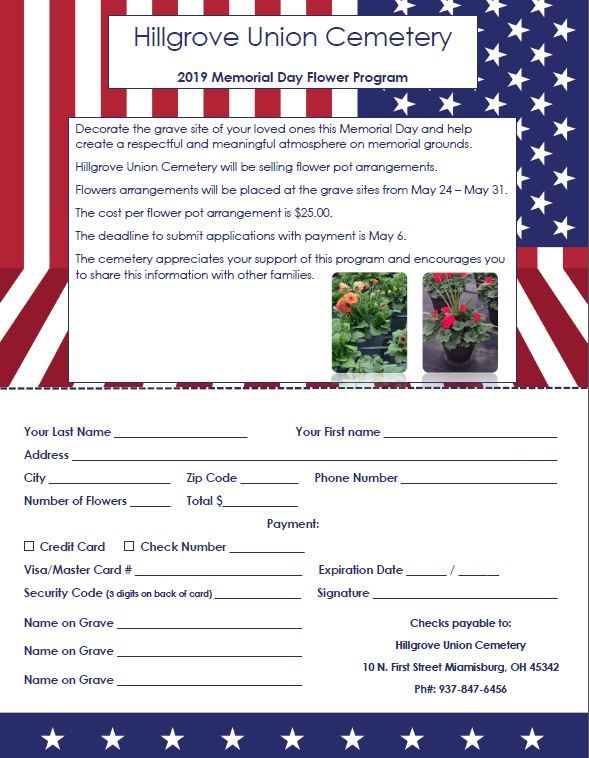 Hillgrove Memorial Day flowers 2019 flyer