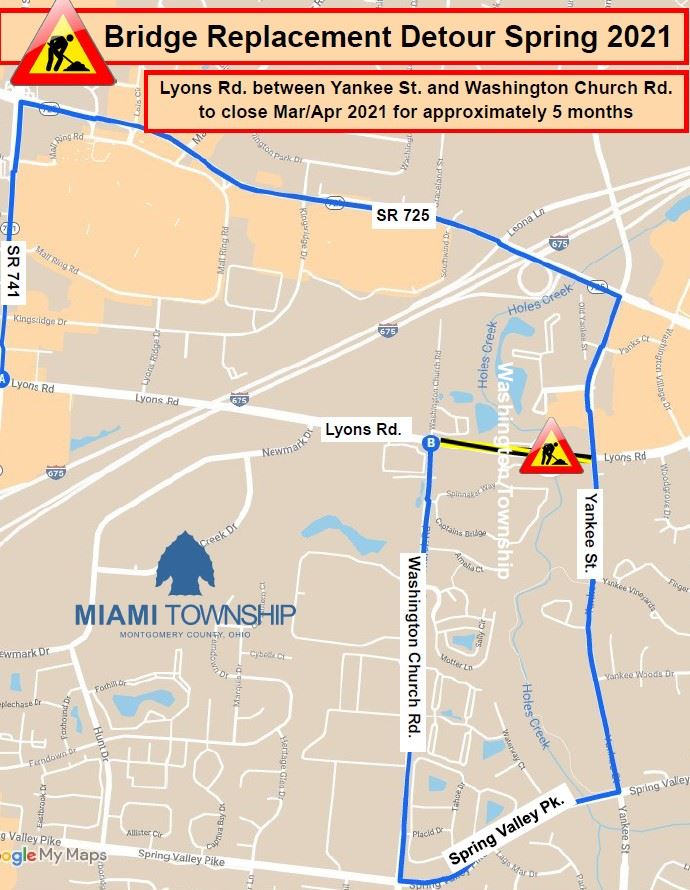 Lyons Road bridge map July 2021